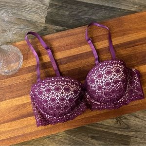Fredericks of Hollywood Pink/Wine Lace Mega Push-up Bra! 36b